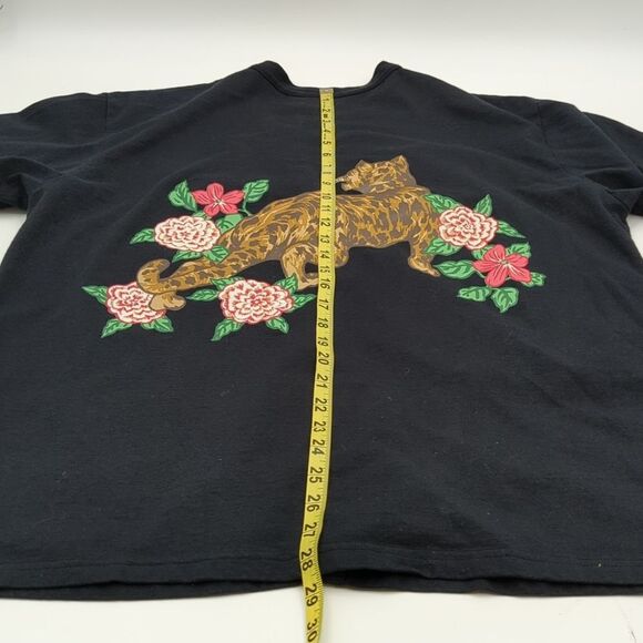 Special Preview Vtg Tiger Embroidered Look Patch Black Floral Cardigan Size L/XL - Picture 4 of 5